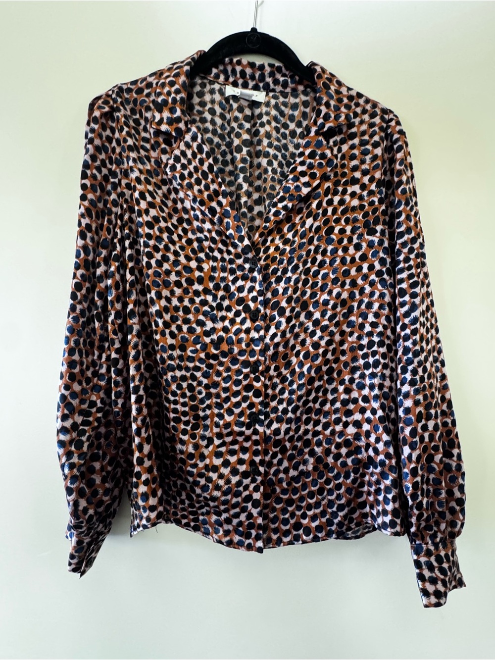 Topshop Brown and Black Polka Dot Button-Front Blouse